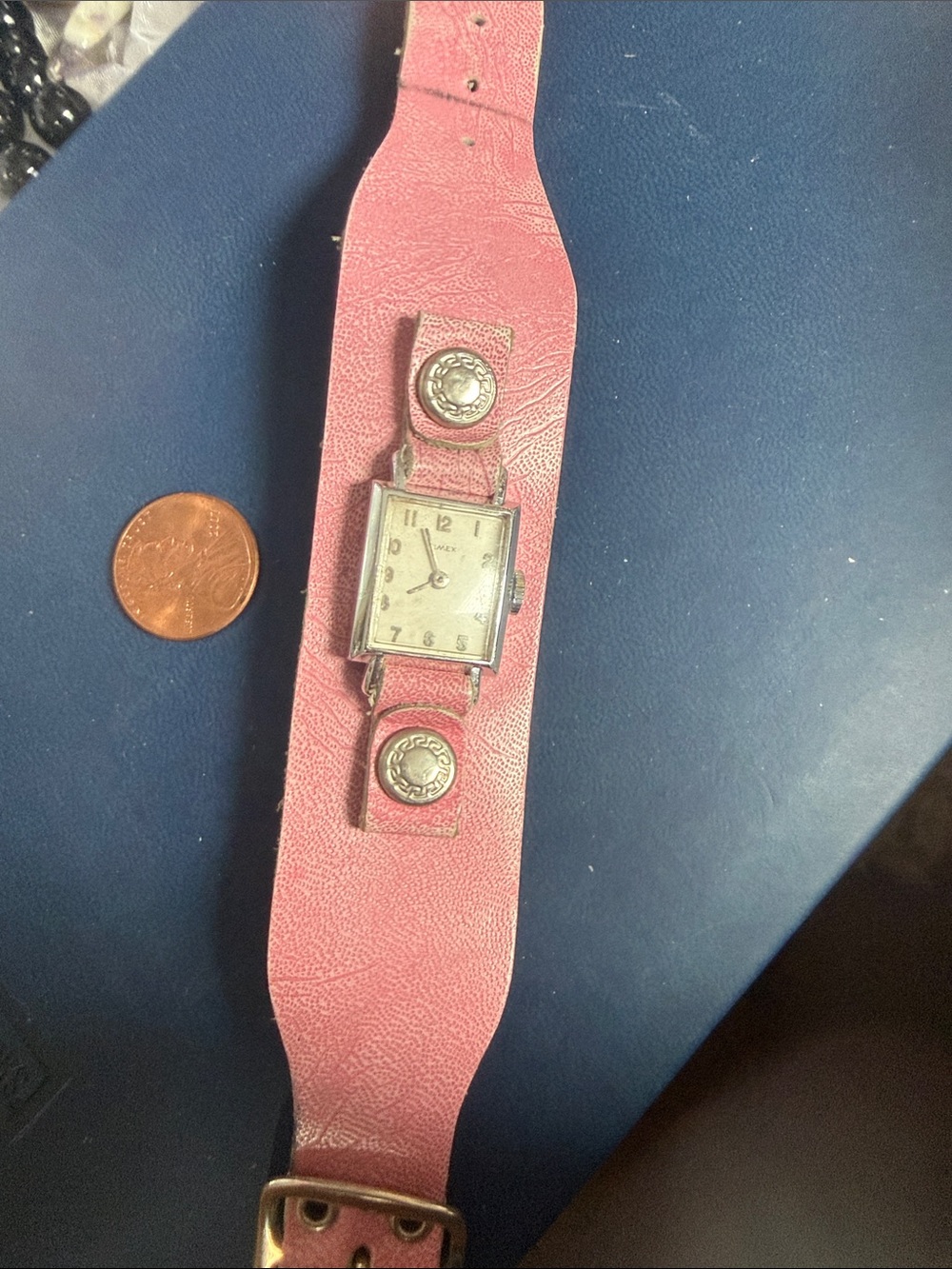 Vintage Square Face Pink Leather Cuff Watch